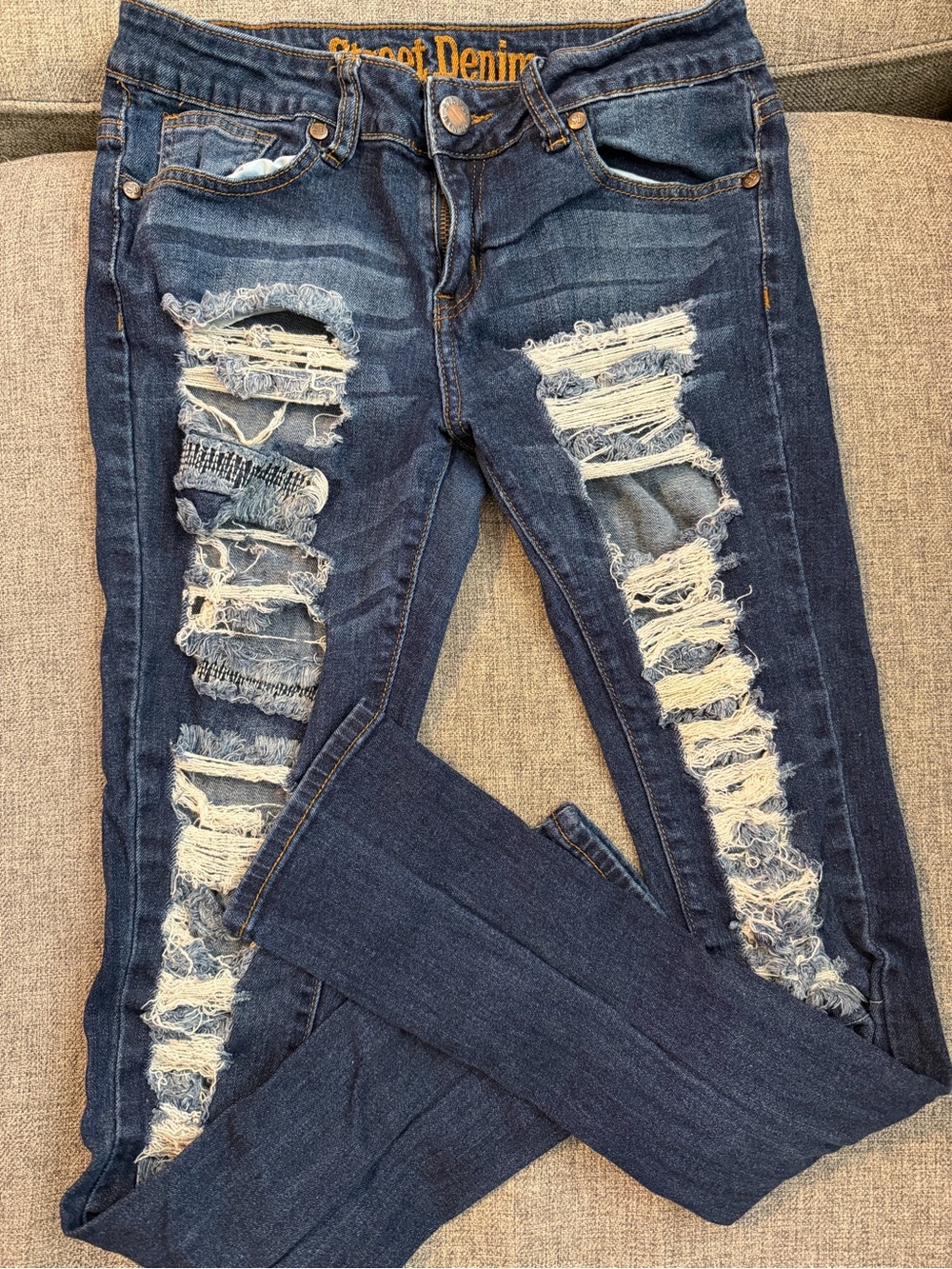 Street Denim Juniors 5/6 Ripped Dark Blue Skinny Jeans - Distressed Detail GUC